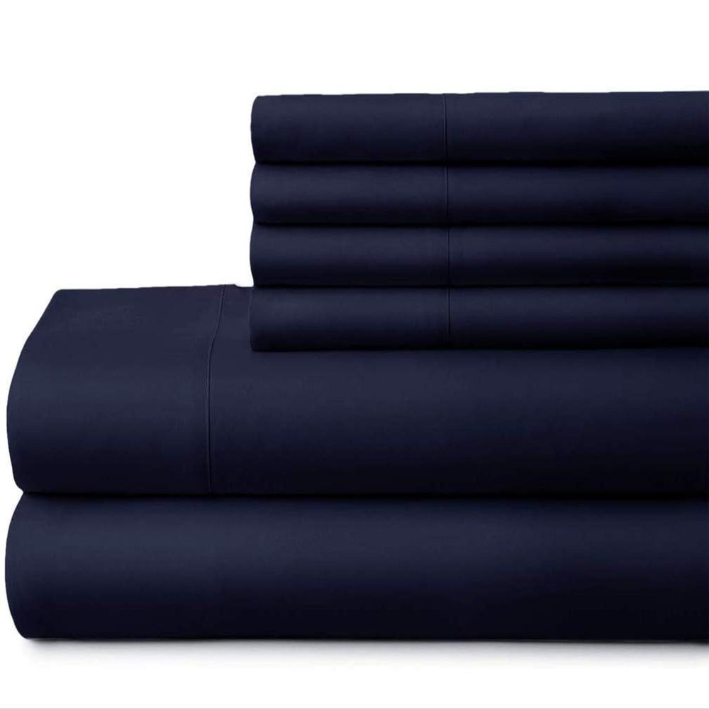 Apsley Linen Solid Color Egyptian Cotton 4-PCs Sheet Set Fits Mattress 16-20'' Deep Pocket Luxury Bedding Set High Thread Count Long Staple Sateen Weave (King, Navy Blue)