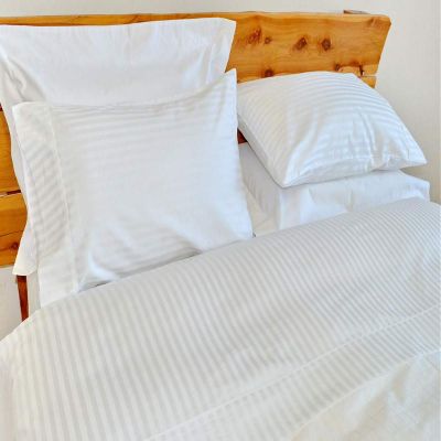 Apsley Linen Damask Stripe Egyptian Cotton 4-PCs Sheet Set Fits Mattress 16-20'' Deep Pocket Luxury Bedding Set High Thread Count Long Staple Sateen Weave (King, White)