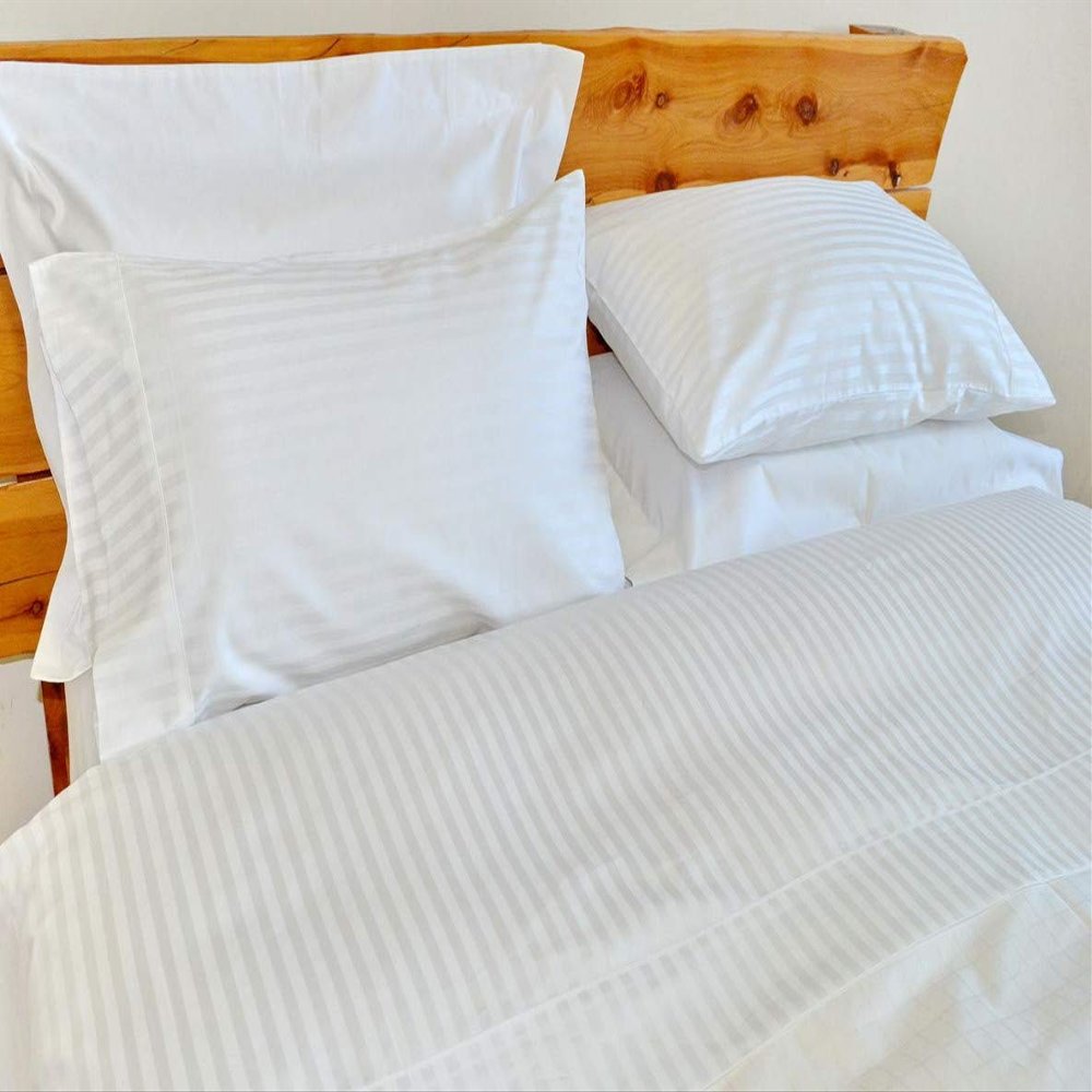 Apsley Linen Damask Stripe Egyptian Cotton 4-PCs Sheet Set Fits Mattress 16-20'' Deep Pocket Luxury Bedding Set High Thread Count Long Staple Sateen Weave (King, White)