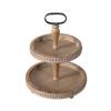 A&B Home Round 2 Tier High Tea Display Catering Party Tray with Metal Handle Farmhouse Dcor Wood Bead Trim Decoration Natural Wood Finish view 1