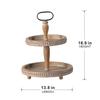 A&B Home Round 2 Tier High Tea Display Catering Party Tray with Metal Handle Farmhouse Dcor Wood Bead Trim Decoration Natural Wood Finish view 2