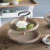 A&B Home Round 2 Tier High Tea Display Catering Party Tray with Metal Handle Farmhouse Dcor Wood Bead Trim Decoration Natural Wood Finish view 4