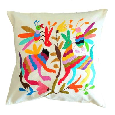 ALKIMIA INC Mexican Handmade Pillow Cover Authentic Otomi Tenango Embroidery