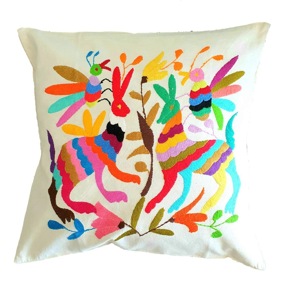 ALKIMIA INC Mexican Handmade Pillow Cover Authentic Otomi Tenango Embroidery