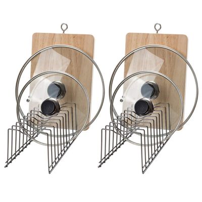 SANNO Pot Lid Organizer, Kitchen Plate Rack Holder Rest, Plates, Cutting Boards Bakeware, Cooling, Pots & Pans, Serving Trays,Lids Holder Rack,Nickel,Set of 2