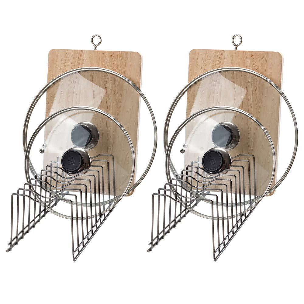SANNO Pot Lid Organizer, Kitchen Plate Rack Holder Rest, Plates, Cutting Boards Bakeware, Cooling, Pots & Pans, Serving Trays,Lids Holder Rack,Nickel,Set of 2