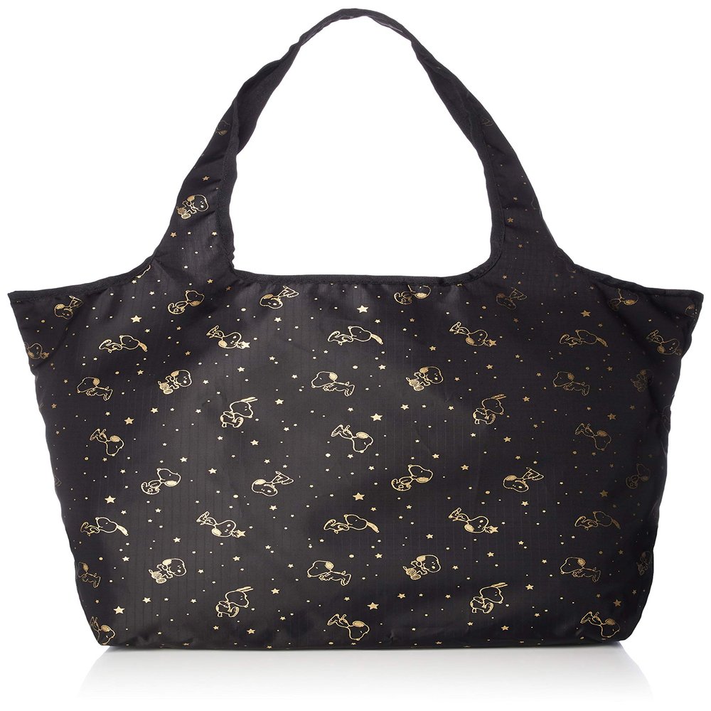 Sifle ECO0408 PN66 Character Folding Eco Bag, Snoopy Gold Star Black