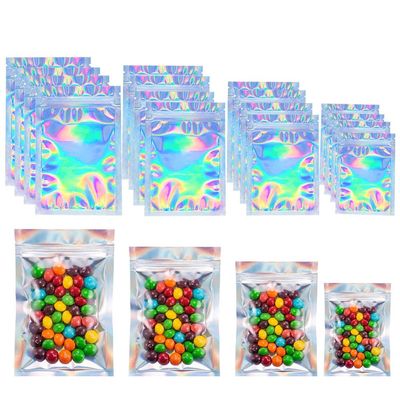Smell Proof Bags,200 Pieces Mylar Zip Lock Bags,Aluminum Foil 4 Different Sizes Food Safe Storage Bags Rainbow Color Lip Gloss Resealable Mylar Bags for Candy, Jewelry, Screw,Coffee Beans