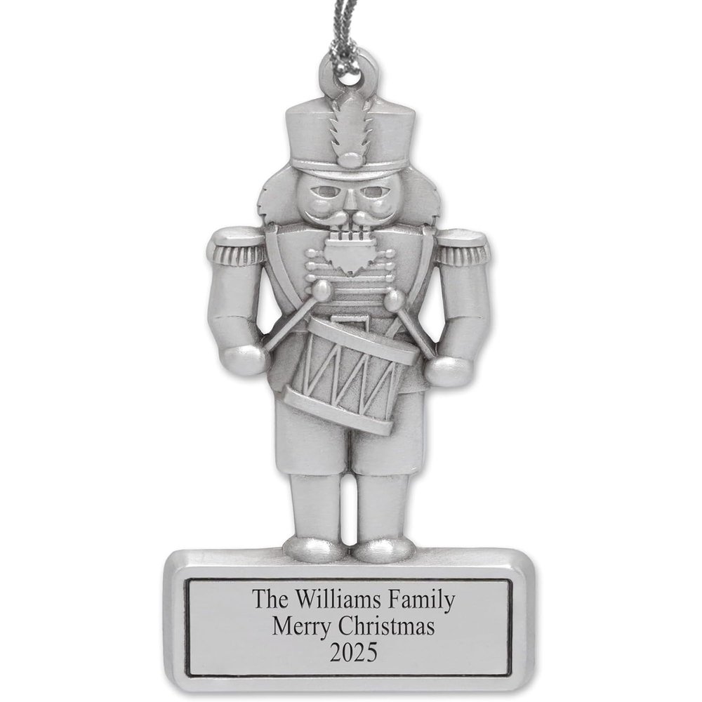 Indiana Metal Custom Craft Nutcracker Ornament  Pewter Christmas Ornament with Personalized Engraving. 3 Inch, High Releif Cast Fine Pewter Ornament with Tinsel Cord and Gift Box, Made in USA