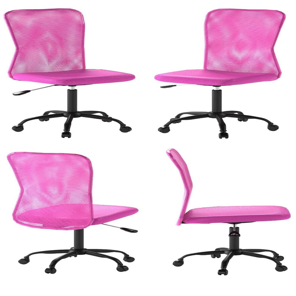 Best Cheap Ergonomic Cute Mesh Office Chair, Armless Lumbar Support, Chic Modern Desk PC Chair Black, Mid Back Adjustable Swivel for Home Office Conference Study Room Mesh Office Chair, Pink Set of 4