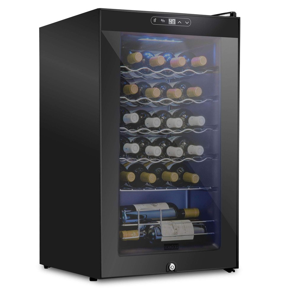 Schmecke 24 Bottle Compressor Wine Cooler Refrigerator w/Lock | Large Freestanding Wine Cellar | 41f-64f Digital Temperature Control Wine Fridge For Red, White, Champagne or Sparkling Wine - Black