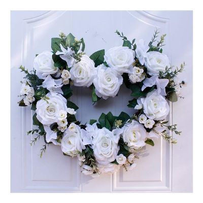 Wreaths LIU- Heart-Shaped White Rose Front Door Pendant for Home Studio Wedding Decoration