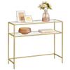 VASAGLE 39.4 Inch Console Sofa Table, Modern Entryway Table, Tempered Glass Table, Metal Frame, 2 Shelves, Adjustable Feet, for Living Room, Hallway, Gold Color ULGT025A01 view 1