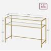 VASAGLE 39.4 Inch Console Sofa Table, Modern Entryway Table, Tempered Glass Table, Metal Frame, 2 Shelves, Adjustable Feet, for Living Room, Hallway, Gold Color ULGT025A01 view 3