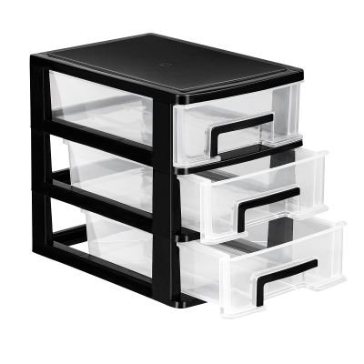 BESPORTBLE Three-Layer Storage Rack Organizer Furniture Plastic Drawer Type Closet Storage Cabinet Multifunction (Black and Transparent)