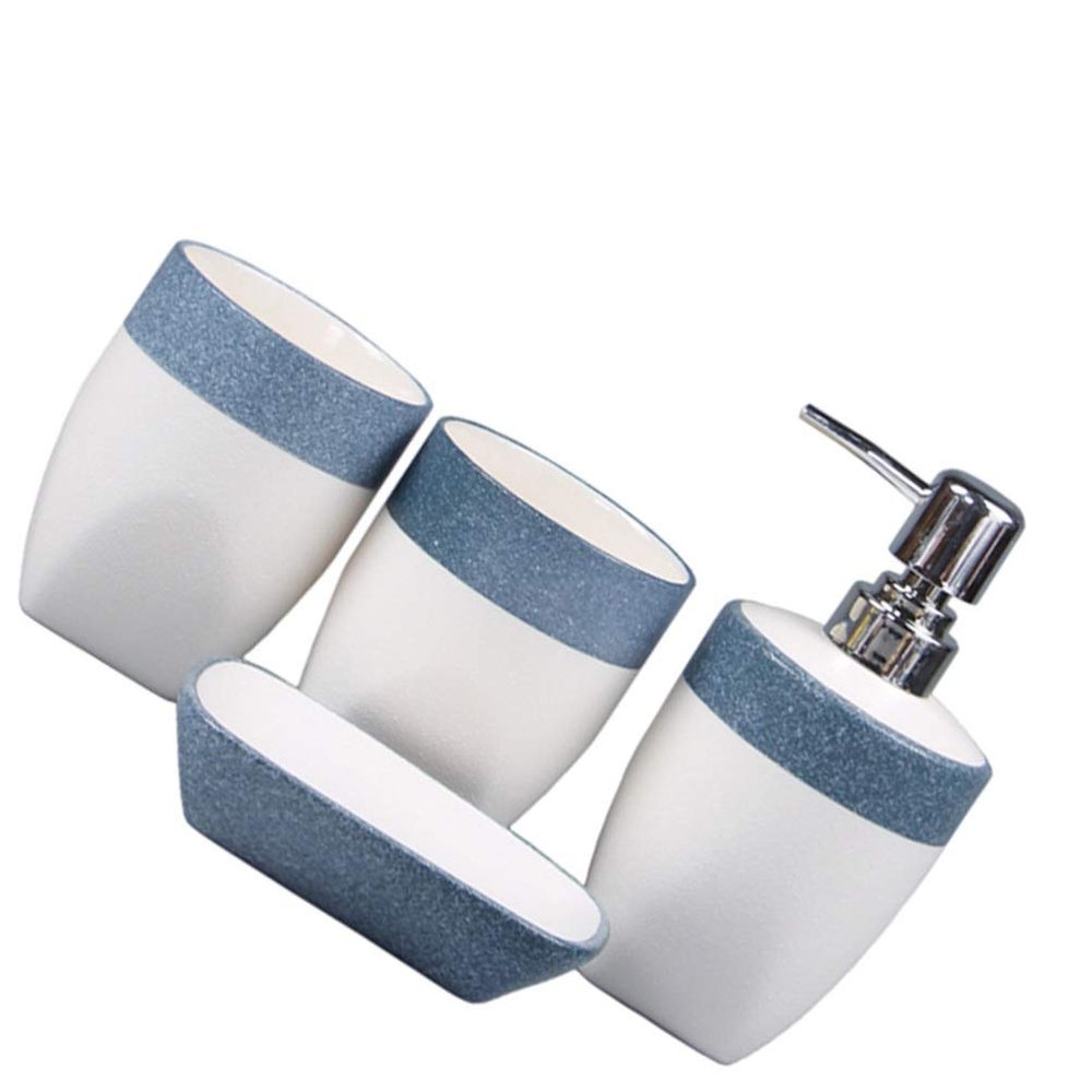 1set Glazed Bathroom Organizer Soap Dispenser Toothbrush Cups and Tray and for Use