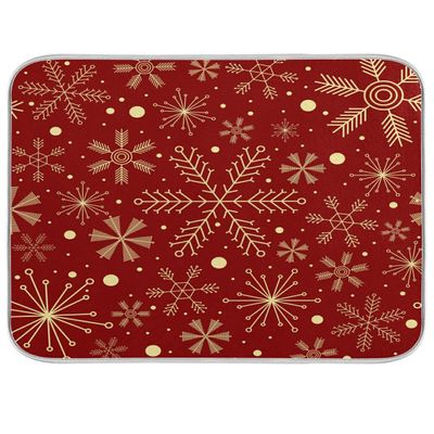 Christmas Snowflakes On Dark Red Dish Drying Mat, Absorbent Dish Drying Mat for Kitchen, 16" x 18"