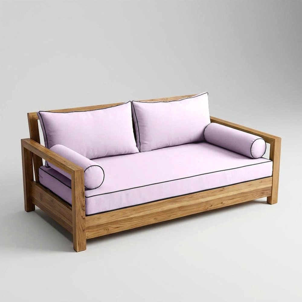 Prolinemax Style 2 - Mattress & Pillow Bolster Cushion for Outdoor Indoor Daybed Porch Swing Bed Contrast Trim Twin-XL Size AD107 | Covers ONLY |