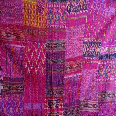 Blanket Bedding Bedspread Bed Kantha Vintage Handmade Silk Patchwork Indian Art Cover India Sari Bohemian Spreads Washed Patola Spread Quilt