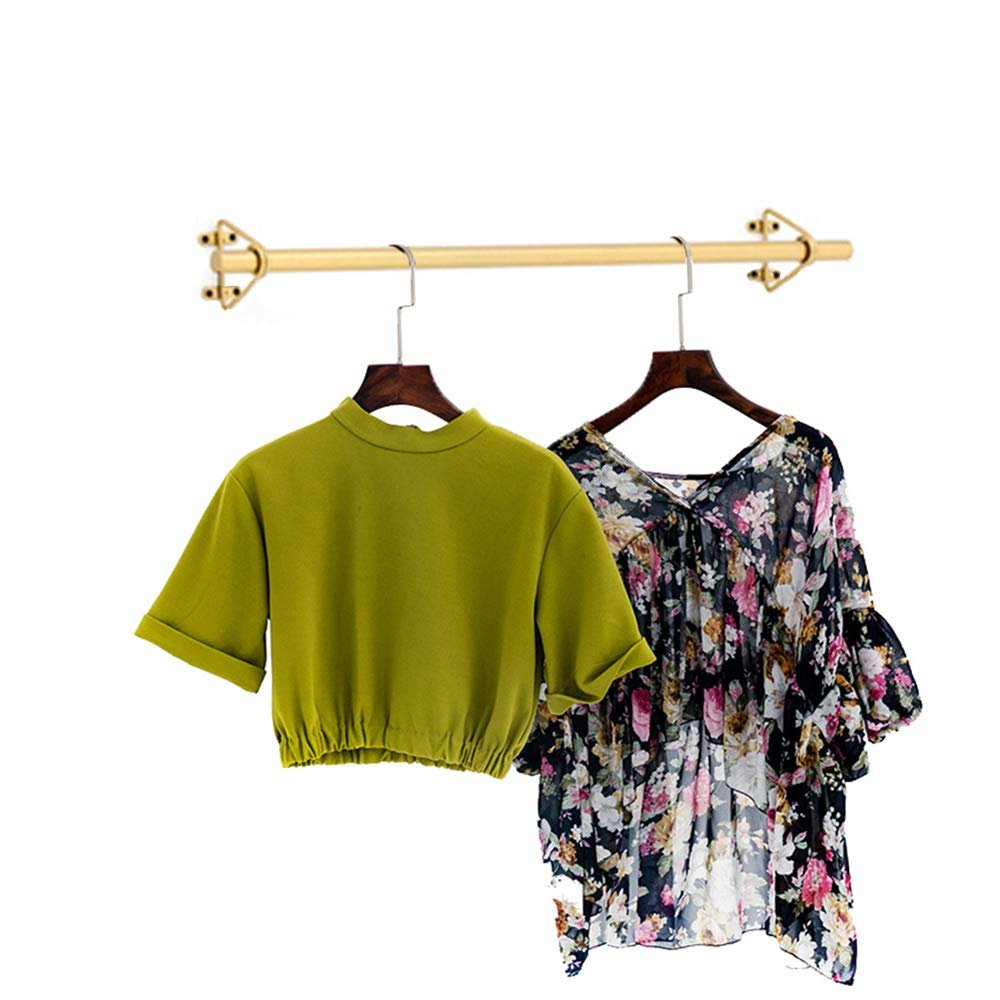 Clothing Store Clothes Display Racks Stand Golden, Wall Mounted Clothing Racks Shelf Window Shelves, Decorative Hanger on The Wall Metal Retail Clothing Display Pole