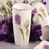 JruF Ceramic 5 Piece Set of Bathroom Accessories, Including Decorative Countertop Soap Dish, Toothbrush Holder, Tumbler, Soap Dispenser, Gift Box (Purple),Dandelion Flowers view 2