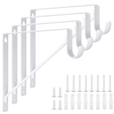 4 Pack Heavy Duty Closet Rod Brackets Holder 11 x 11 x 1 Inch White Closet Rod Support Bracket Black Steel Closet Rod Holders for Hanging Clothes Rod Support Brackets (White - 4Pack)