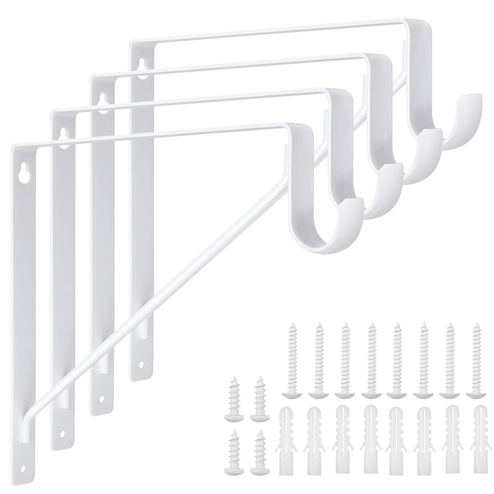 4 Pack Heavy Duty Closet Rod Brackets Holder 11 x 11 x 1 Inch White Closet Rod Support Bracket Black Steel Closet Rod Holders for Hanging Clothes Rod Support Brackets (White - 4Pack)