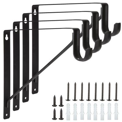 4 Pack Heavy Duty Closet Rod Brackets Holder 11 x 11 x 1 Inch White Closet Rod Support Bracket Black Steel Closet Rod Holders for Hanging Clothes Rod Support Brackets (Black - 4Pack)