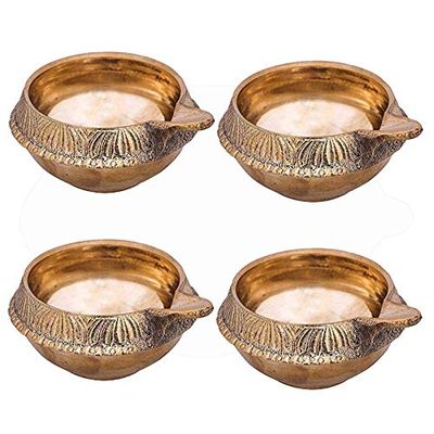Indian Brass Golden Diya Lamp Beautiful Engraved Design Diwali Home Dcor Gift Pcs