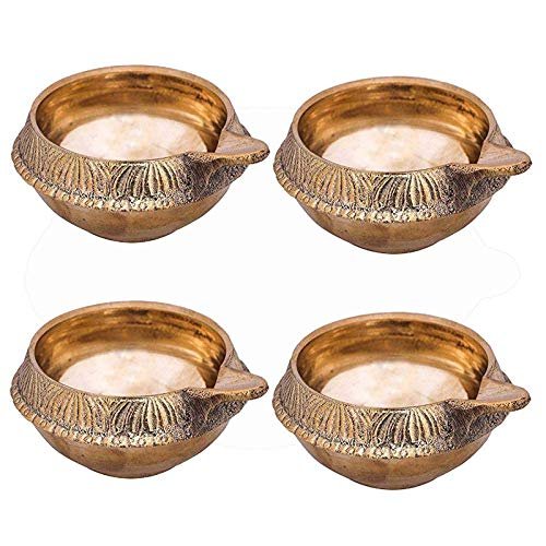 Indian Brass Golden Diya Lamp Beautiful Engraved Design Diwali Home Dcor Gift Pcs