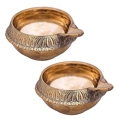 Indian Brass Golden Diya Lamp Beautiful Engraved Design Diwali Home Dcor Gift Pcs