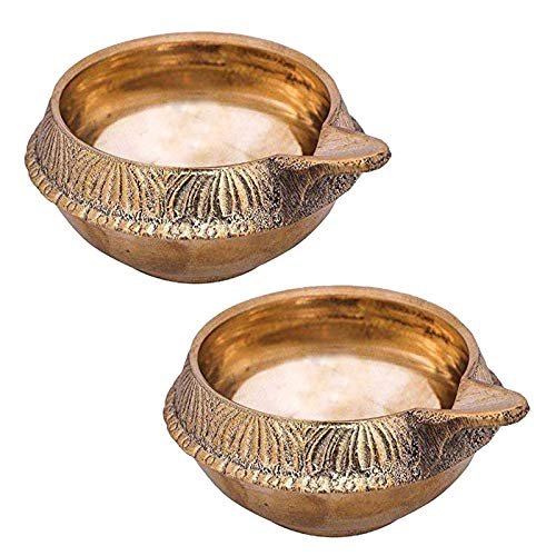 Indian Brass Golden Diya Lamp Beautiful Engraved Design Diwali Home Dcor Gift Pcs
