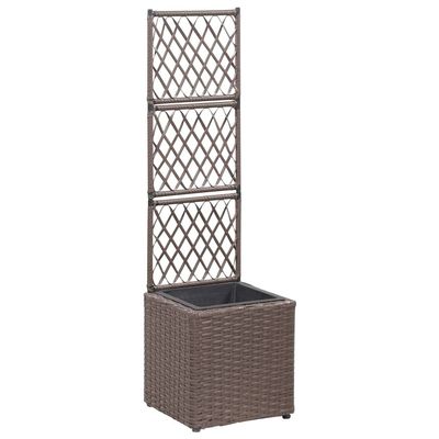 vidaXL Poly Rattan Planter with Removable Pot and Built-in Trellis, Brown, Square-Shaped, Outdoor Planter for Climbing Plants