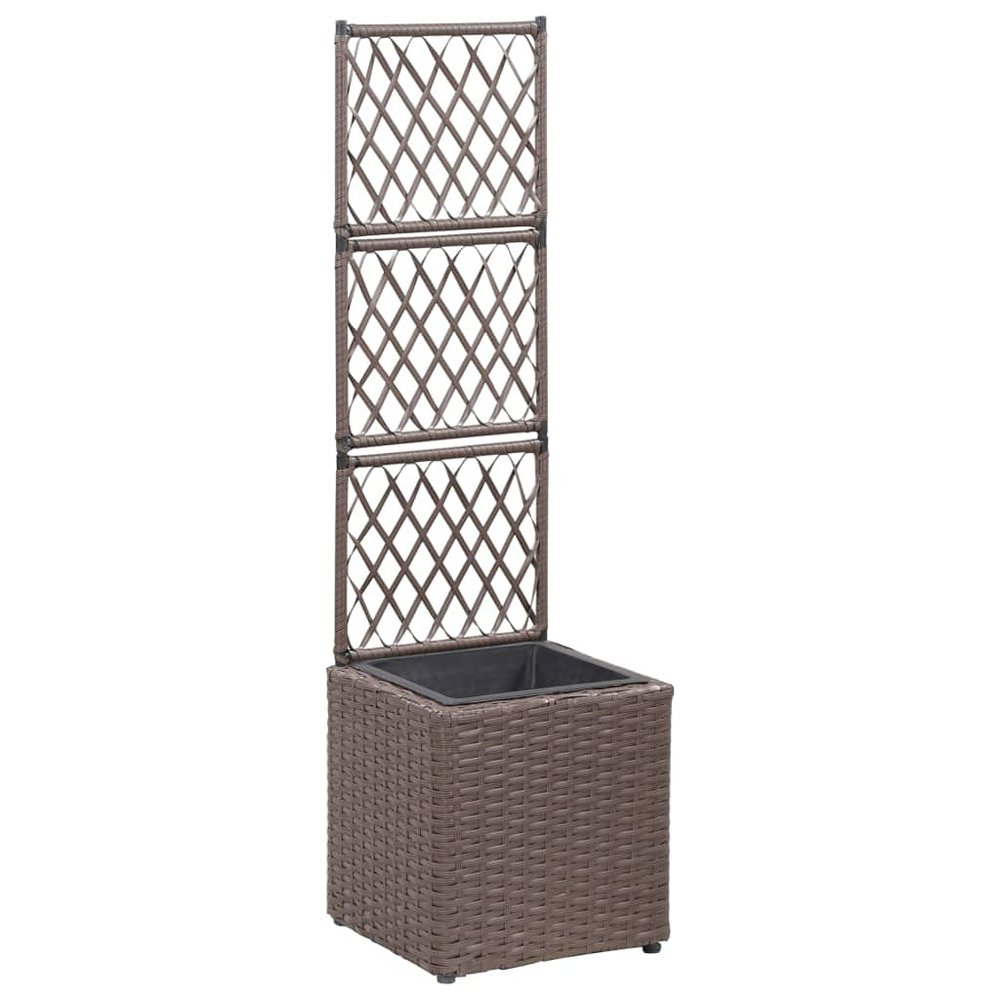 vidaXL Poly Rattan Planter with Removable Pot and Built-in Trellis, Brown, Square-Shaped, Outdoor Planter for Climbing Plants