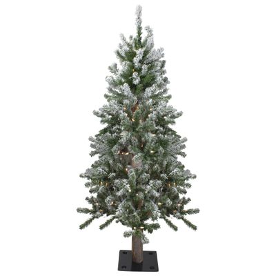 Pre-Lit Medium Flocked Alpine Artificial Christmas Tree - 4' - Clear Lights