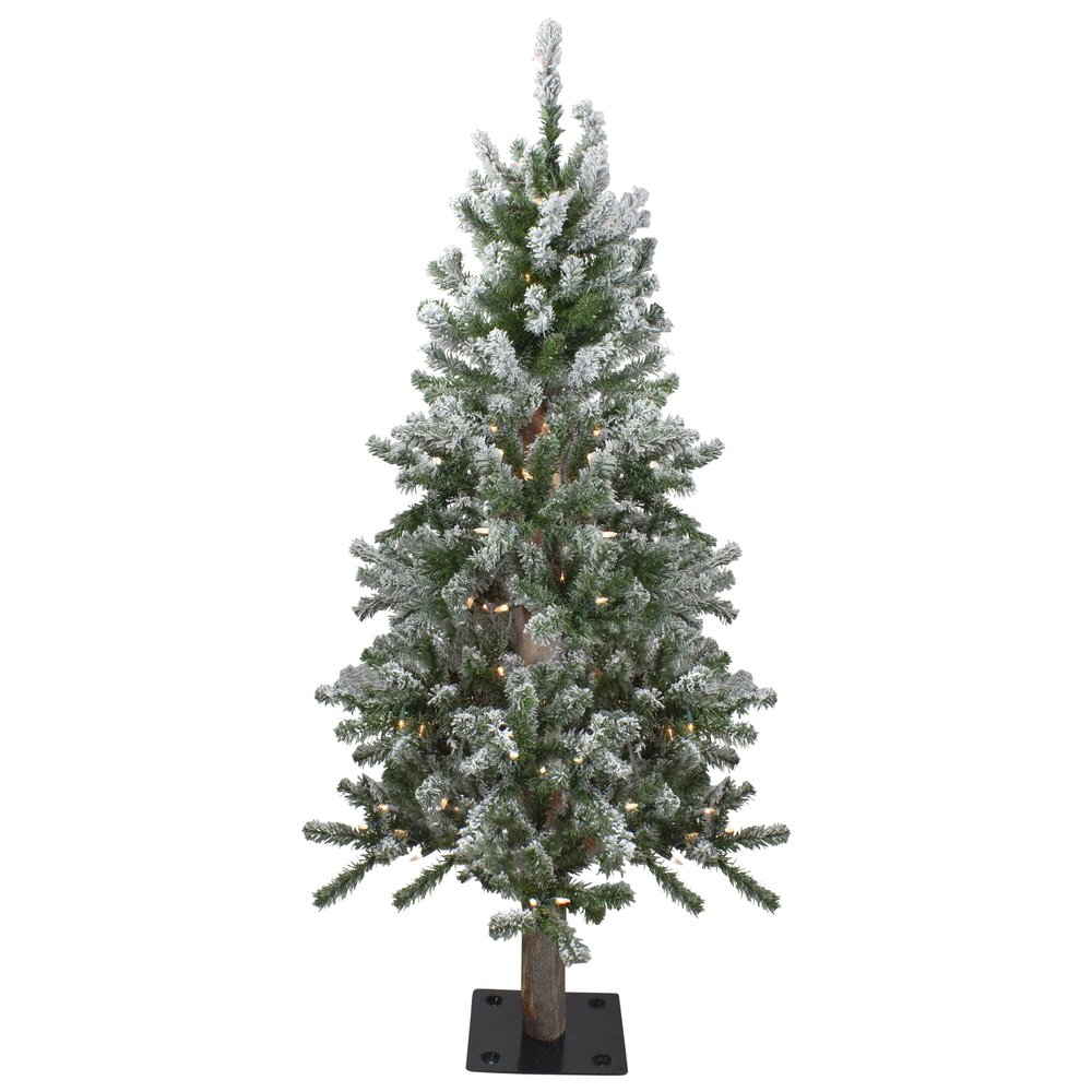 Pre-Lit Medium Flocked Alpine Artificial Christmas Tree - 4' - Clear Lights