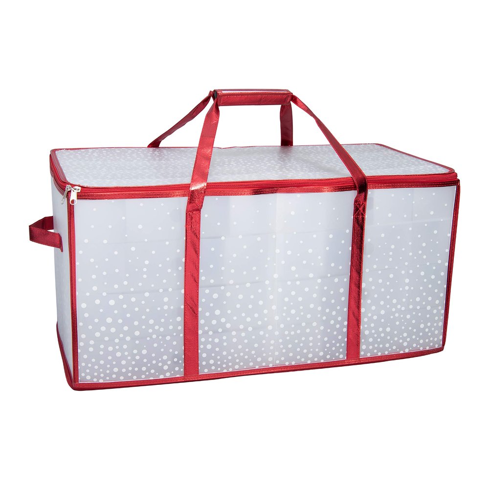 Simplify 128 Count Organizer Christmas Ornament Storage | Dimensions: 26.4"x 13.5"x 13.4" | RED | Easy Carry Handles | Christmas Organization | Zipper Closure | Holds 128 Ornaments