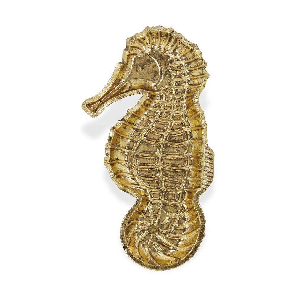 Cheung's Ceili Golden Cast Iron Sea Horse Decorative Tray, 5.5" L x 10.25" W x 1" H, Gold