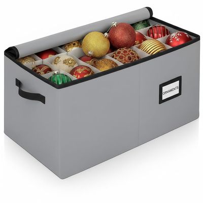 Christmas Ornament Storage Container with Dividers - Box Stores Up to 54 Ornaments, Zippered, Convenient, Adjustable, Large Organizer Bin to Protect Holiday Dcor, Fits Most Standard Size, Grey