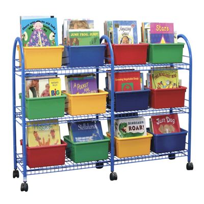 School Specialty 2002900 Metal Mobile Leveled Library Without Trays44; Blue