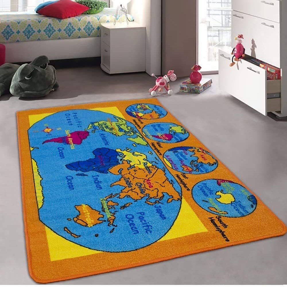 Champion Rugs Kids/Daycare/Classroom/Playroom Colorful World Map Area Rug Rugs for Living Room Bedroom (8 Feet X 10 Feet)