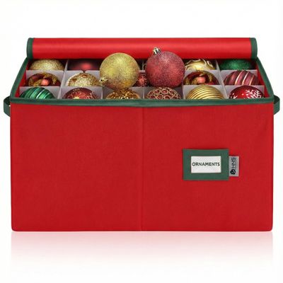 Christmas Ornament Storage Container with Dividers - Box Stores Up to 54 Ornaments, Zippered, Convenient, Adjustable, Large Organizer Bin to Protect Holiday Dcor, Fits Most Standard Size, Red