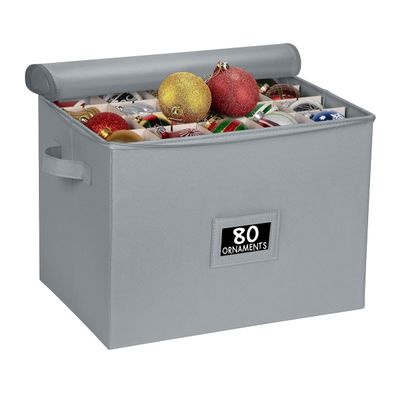 Christmas Ornament Storage Box - Large Christmas Decor Storage Containers that Store up to 128 Ornaments of 3 Inches - Durable Material To Protect And Store Holiday Ornaments Dcor, Gray