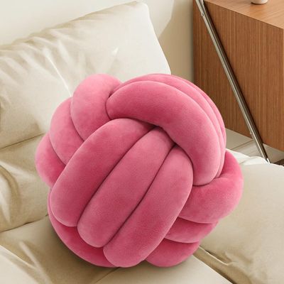 Knot Pillow Ball, Fluffy Handmade Decorative Throw Pillow, Soft Round Knotted Cushion for Couch & Bedroom, Cute Home Decor Ball Pillow for Living Room (7.87 Inches, Fuchsia)