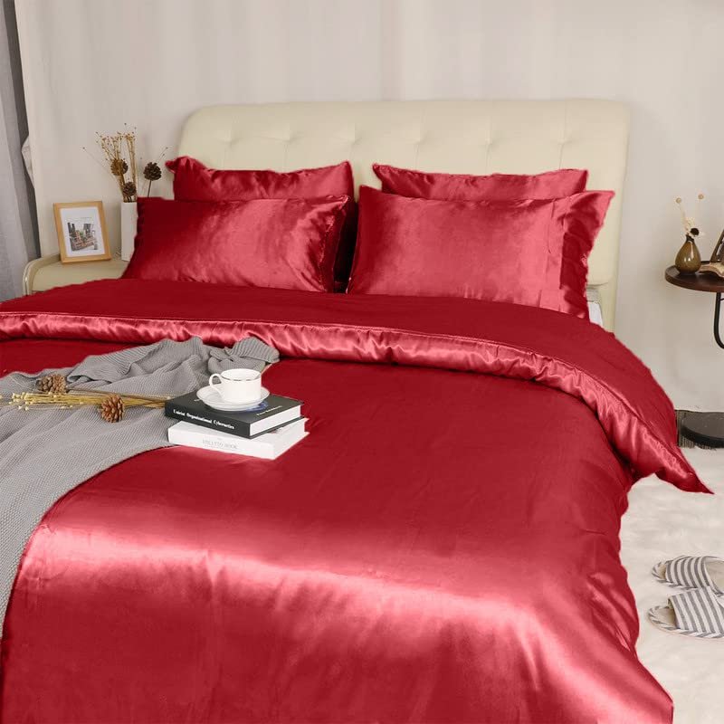 7 Pc Silk Satin Sheet Set - Pure Silk Sheets - Silk Satin Fitted - Silk Satin Flat - Silk Satin Duvet Cover - Silk Satin Pillowcase - Skin Friendly Silk Satin Sheet Set - (Twin XL Burgundy)