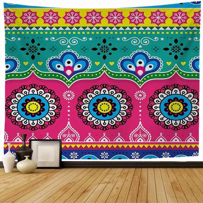 Staromay Tapestry Blue Indian Pakistani Truck Jingle Made Colorful Folk Traditional Transport Abstract Artistic Asia Wall Tapestry Cute Tapestry for Bedroom Living Room 80x60 Inch