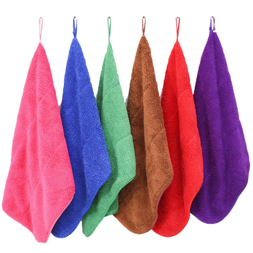 DOITOOL Microfiber Towels Fleece Hand Towels 6-Pack Solid Dry Absorbent for Kitchen Bathroom