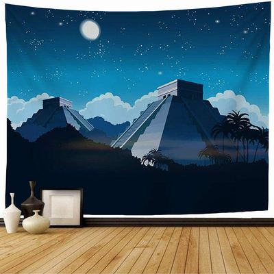 Staromay Tapestry Aztec Mayan Pyramids in Pyramid Jungle Landscape at Night Peru Inca Mexico Moon Ruin Civilization Wall Tapestry Cute Tapestry for Bedroom Living Room 80x60 Inch