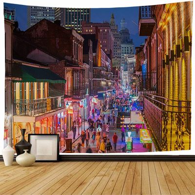 Staromay Tapestry Party Street Pubs Bars Downtown Neon French Quarter New Vintage Bourbon Mardi Gras Louisiana Music Wall Tapestry Cute Tapestry for Bedroom Living Room 80x60 Inch