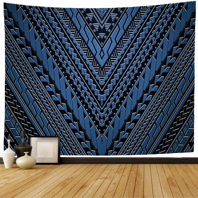 Wall Tapestry Blue Pattern Style Maori Skin Samoa Intricate Tribal Textures Abstract Polynesian Aboriginal Curl Tapestry Wall Hanging Bedding Tapestry for Bedroom 80x60 Inch